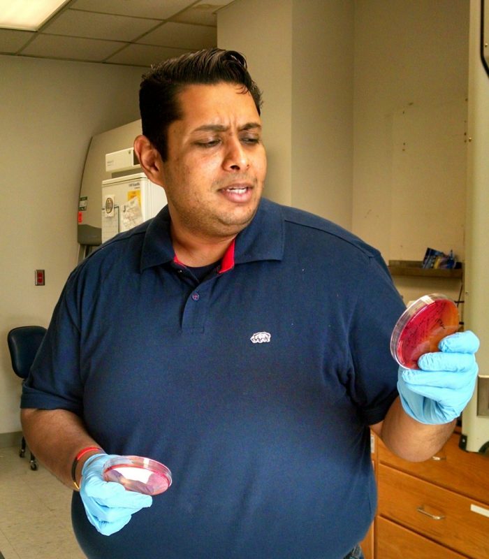 Govindaraj Dev Kumar examines microbiological samples